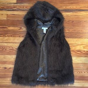 Brown Kenar Faux Fur Vest with Hood